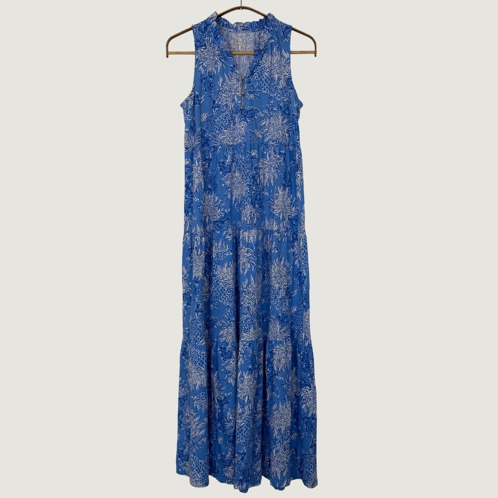 Lilly Pulitzer Malone Kids XL 12-14 Cotton Maxi Dress Boca Blue Croc And Lock It